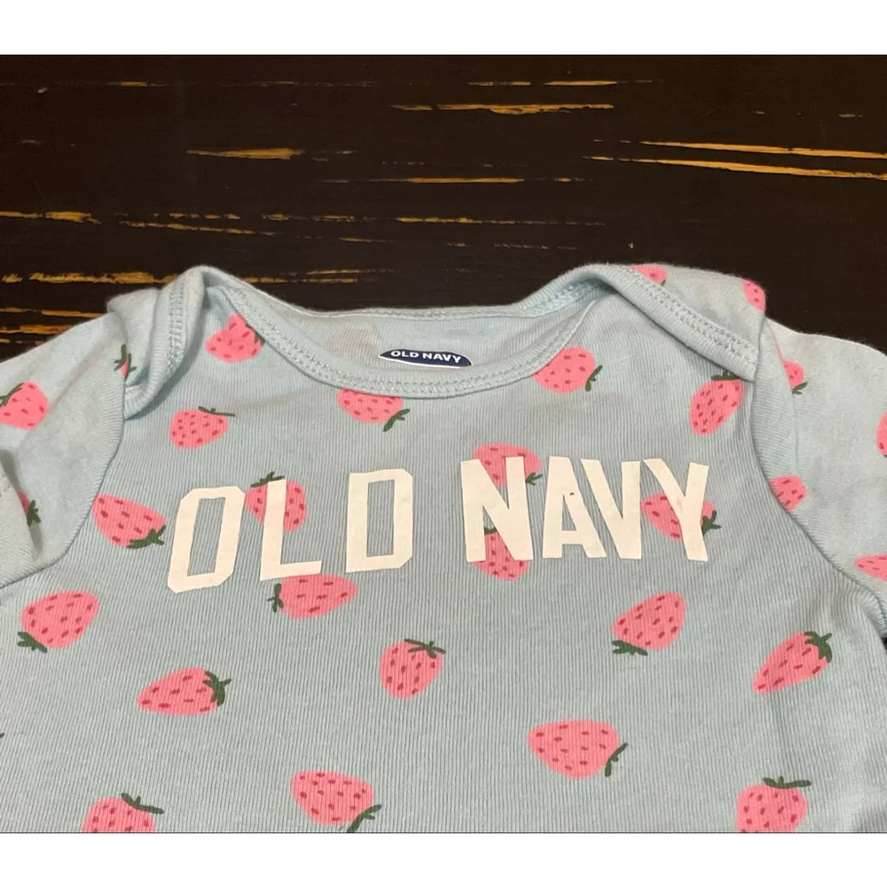 Old Navy Bodysuits 3-6 Months Light Blue Pink Strawberry twin girls matching
